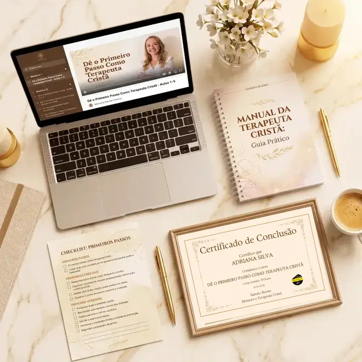 Curso Dê o Primeiro Passo como Terapeuta Cristã: plataforma, manual, checklist e certificado